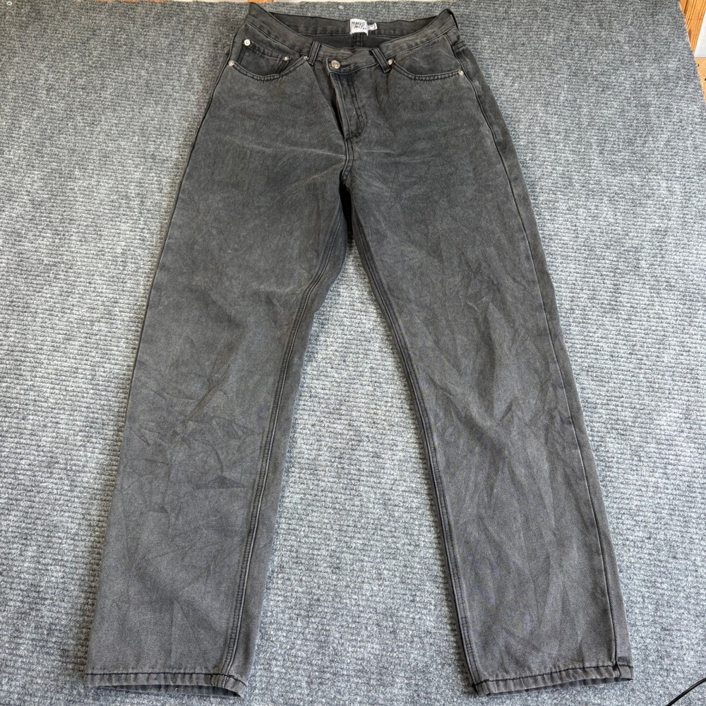 Princess Polly Asymmetrical Cross Over Waist Straight Leg Jeans Washed Black 8